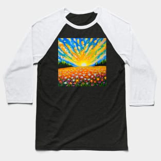 Fantasy cartoon Wildflowers Sunset Baseball T-Shirt